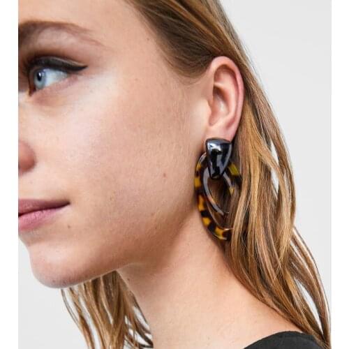 PPG&PGG ZA New Design Double Chain Resin Drop Earrings For Women Hot Sale Bohemia Big Acrylic Dangle Earrings Jewelry