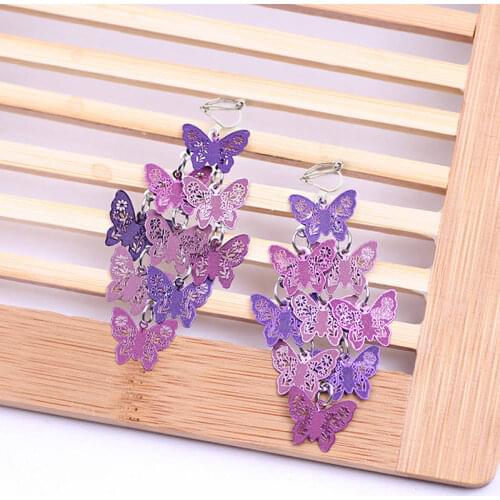 JIOFREE New Fashion 8 Color Alloy Butterfly Clip on Earrings No Pierced Long Earrings For Women Fashion Jewelry