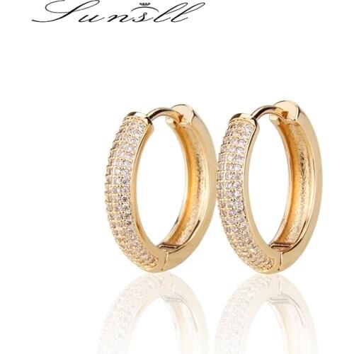 SUNSLL Fashion gold copper erarring white cubic zircon hoop earrings for women birthday party fine round jewelry earring gift
