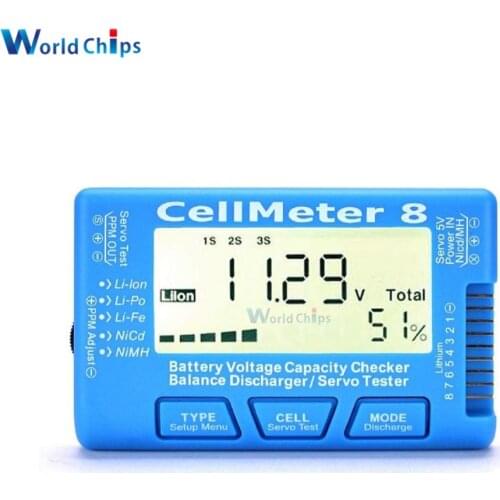 LCD Digital Battery Capacity Checker Controller LiPo4 LiFe Li-Lon NiCd NiMh Tester RC CellMeter8 2-8S 4-8S with Backlight