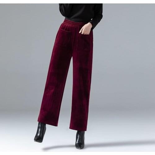 Winter 2021 Women Thicken Velvet Trousers High Waisted Casual Loose Straight Pants Plus Size Warm Solid Color Mom Wide Leg Pants