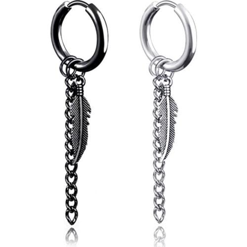 1Pc Black White Plated Mens Tassel Chain K Earring Guys Jewelery Accessory Hipster Grunge Style Punk Dagger Earrings