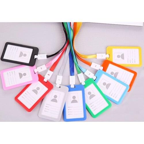 1PC Portable Colorful Employee Plastic ID Card Holder Name Lanyard Neck Strap Staff Plastic Work Card Office Stationery Supplies