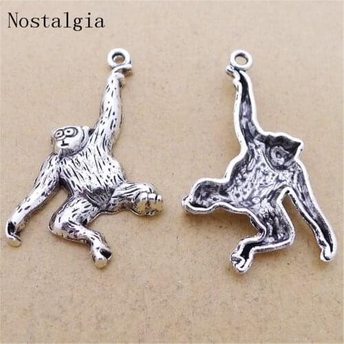 Nostalgia 10pcs Charm Animal Pendant Monkey Orangutan Charms Pendants For Jewelry Making Antique Monkey Pendants