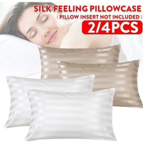 2/4PCS Silks Feeling Pillowcases Stripe Satin Beauty Comfortable Pillow Case Silk Pillowcase