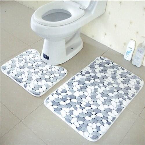 2Pcs Cotton Pebble Shape Absorbent Soft Bath Pedestal Mat Toilet Non Slip Floor Rugs Sets Washable New Home Decor