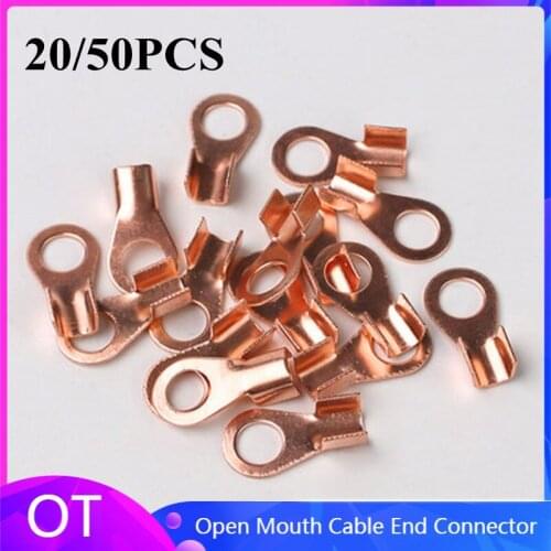 20/50PCS OT Type 10A 20A 30A 40A 50A 60A 80A Wire Terminal Red Copper Bare Nose Lugs Crimp Open Mouth Cable End Connector