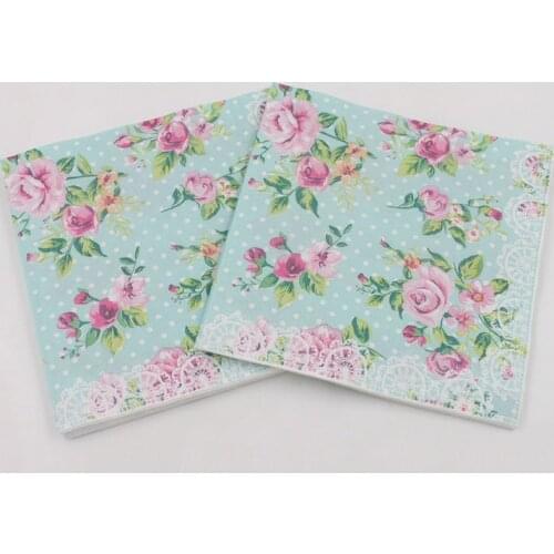 20 Sheets/Pack Elegant Serviettes Decoupage DIY Printed Rose Flower Birthday Wedding Party Tissue Paper Napkins 2 Layers