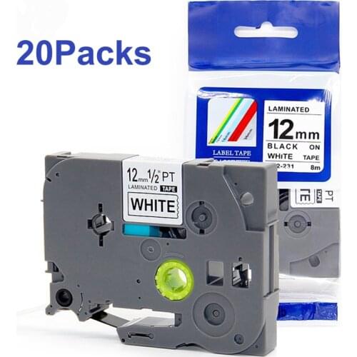 20pk 6/9/12mm compitble tz231 tze231 Black on white label tape tze-231 tz-231 tze221 brother p touch label printer tz211 tz631