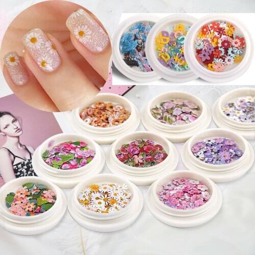 50pcs/box Nail Art Color mixed small Daisy Flower rose ultra-thin wood pulp patch DIY nail art jewelry nail decoration 18styles