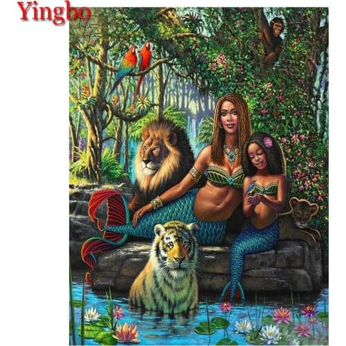 5D round/square diamond painting african mermaid and tiger lion cross stitch diamond embroidery set diamond mosaic home decor