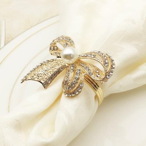 6PCS High-grade napkin ring Western Tableware Diamond rhinestone Butterfly Knot Wedding napkin Ring Desktop Decoration
