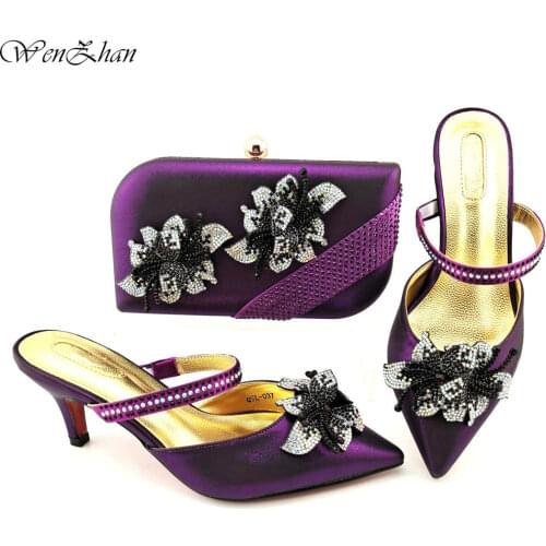 African Med Shoes and Bag Set Italian Women Purple Nigerian Slingbacks Shoes With Match Bag Appliques For Party 38-43 b17-12