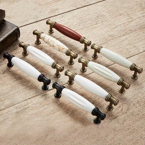 Antique Bronze Ceramic White Cabinet Handles Zinc Alloy Drawer knobs Wardrobe Door Handle European Furniture Hardware