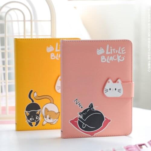 Japanese Cat Cute Color inside pages leather Notebook 365 Day 36k Diary Supplies 112 sheets Magnetic button Stationery Gift