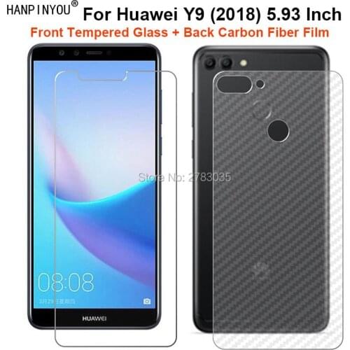 For Huawei Y9 2018/Enjoy Plus 5.93" 1Set= Soft Back Carbon Fiber Film + Ultra Thin Premium Tempered Glass Front Screen Protector