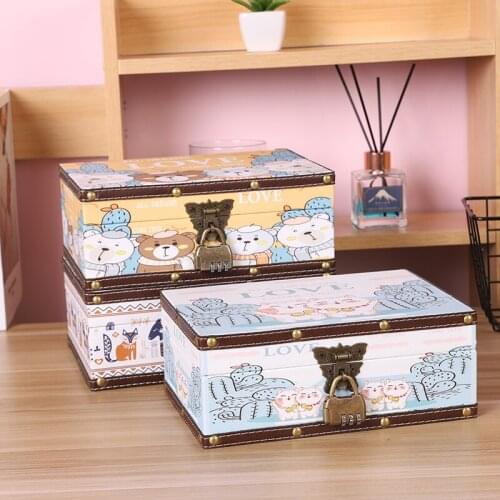 Household storage box with lock desktop skin care cosmetics storage code box small wooden box wooden box