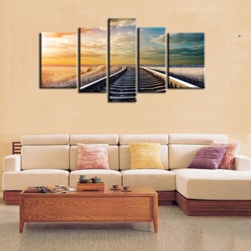 5Pcs Group Wall Art Canvas Painting Landscape Railway Poster Print Modern Home Decor Backdrop Picture Office Living Room