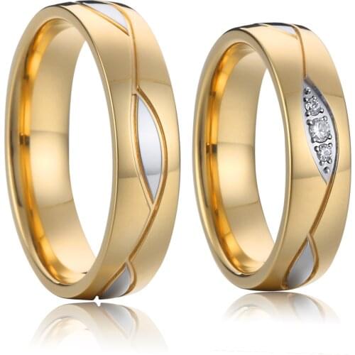 Love Alliance Wedding Rings For Men And Women 1 Pair Vintage 18k Gold Plated Stainless Steel Proposal Couple Ring Marraige