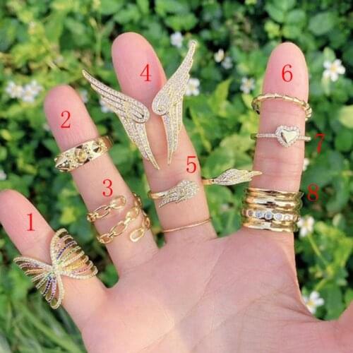 5Pcs Chic wing heart star shaped ring top quality gold plating ring crystal pave rings jewelry for gifts