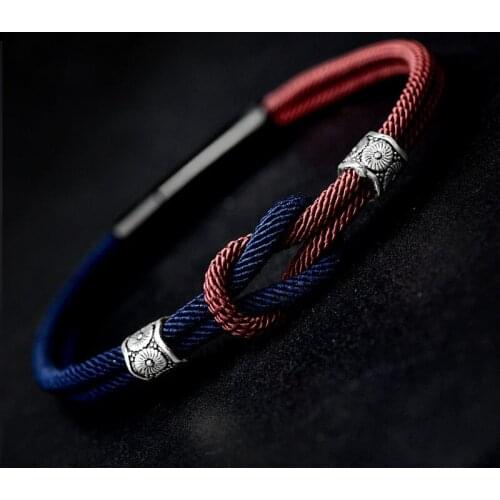 Hot Tibetan Buddhism 925 Silver Sterling Prayer Buddhism Bracelet Double Knot Woven Bracelet Handmade Amulet Jewelry