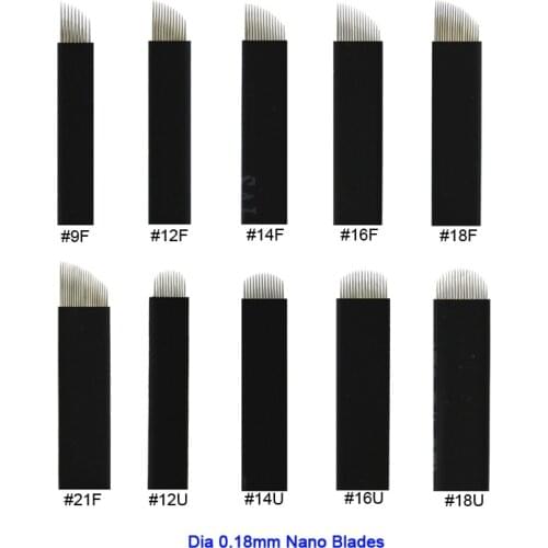 500Pcs Black Colors Microblading Blades Eyebrow Tattoo Needles 0.2mm 12/14/16/18/21U Shape For Permanent Makeup Manual Pen