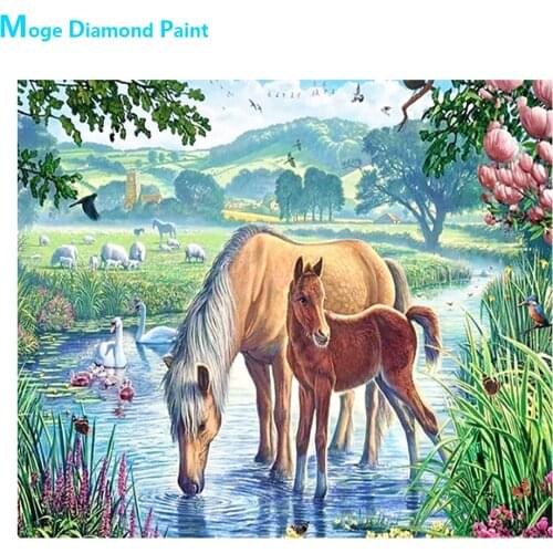 Horse Field Scenery Diamond Painting Animal Round Full Drill Scenic Nouveaute DIY Mosaic Embroidery 5D Cross Stitch Home Decor