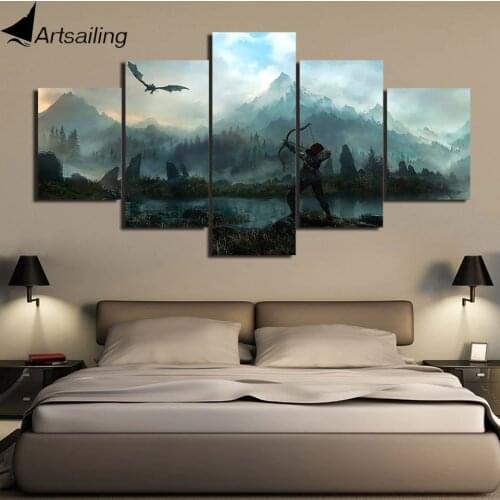 ArtSailing Canvas Painting Modular 5 panels game v skyrim Poster Wall Art Modular art For Living Room home Wall Pictures decor