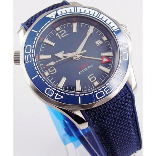 New Blue Rubber GMT Movement 41mm Band Automatic Men Watch Rotating Bezel Sapphire Glass