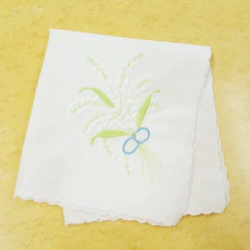 Set of 12 Fashion Wedding Handkerchiefs Scalloped Edges Hankies Color embroidery Floral Ladies Hanky Women handkerchief 12x12"