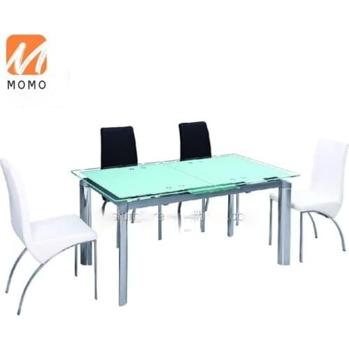 Modern extendable tempered glass top dining table 6 chairs set