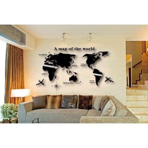 Wall Art Decal World Map Sticker Globe Earth Decor for Kids Room Home DIY Mirror 3D Acrylic Self-adhesive Removable
