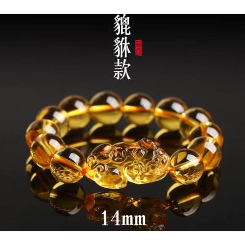 Genuine Natural Yellow Citrine Gemstone Pi Xiu Women Men Bracelet Crystal 10mm 12mm 14mm Round Beads Wealthy Pendant AAAAA
