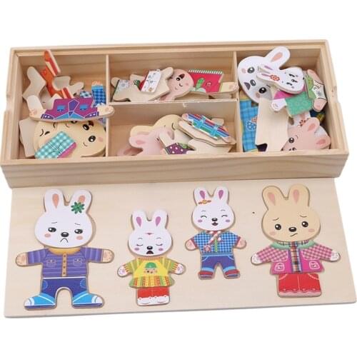 Educational Toy Wooden Puzzles Toys Kids Joy Superior Quality Puzzle Wood Changing Clothes Animals Jigsaw Puzzles For Children