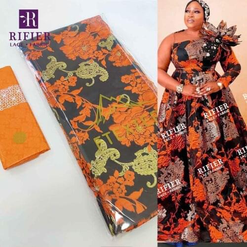 Orange High Quality Korea Net Tulle Lace Fabric Swiss Organza Embroidery Guipure Party Prom Dress Wedding Bazin Riche Fabrics