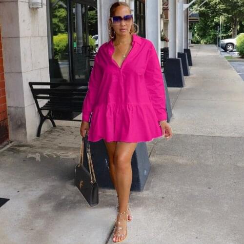 Autumn Turn-down Collar Sexy Dresses For Women 2021 Long Sleeve Shirt Blouse Dress Female Buttons Flounced Edge Club Mini Dress