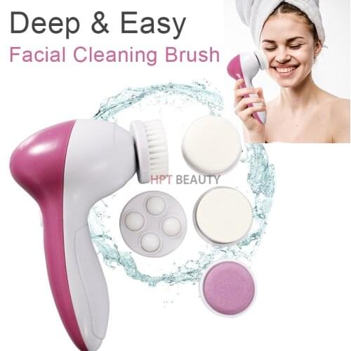Portable 5 in 1 Facial Cleaning Brush Face Cleanser Skin Pore Cleaner Mini Beauty Massager Brush