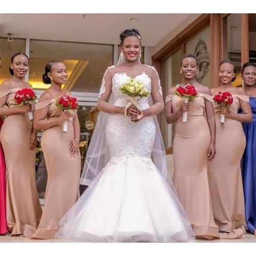 Plus Size Bridal Dresses Off Shoulder Sweetheart Summer Backless Sweep Train African Party Wedding Guest Gowns Maid Of Honor