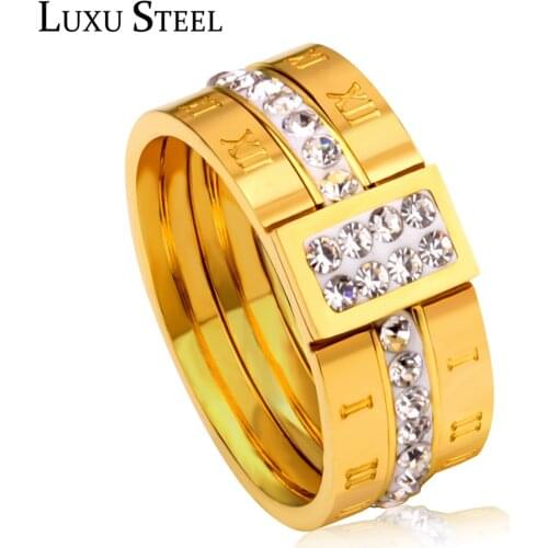 LUXUSTEEL set anillos Luxury Brand Jewelry Gold Color CZ wedding Rings Stainless Steel Fingers Rings Party Wholesale