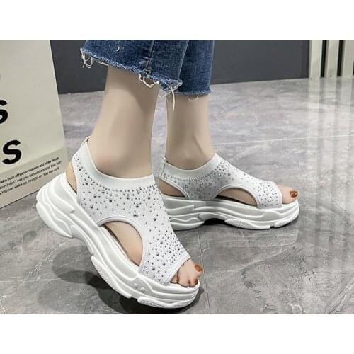 Woman Summer Sandals Stretch Cloth Foot For Women Shoes Comfy Women Sandals Wedge Thick Bottom Ladies Sports Sandals