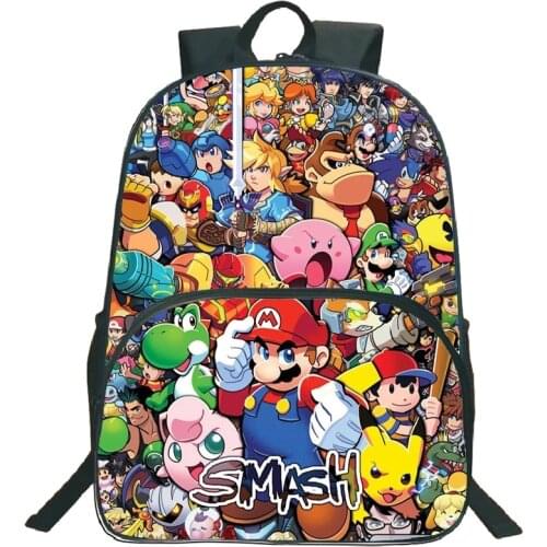 16 Inch Mochila Children Cartoon Mario Bros School Bags Kids Cute Anime Print Large Primary Bookbags Boys Girls Backpack
