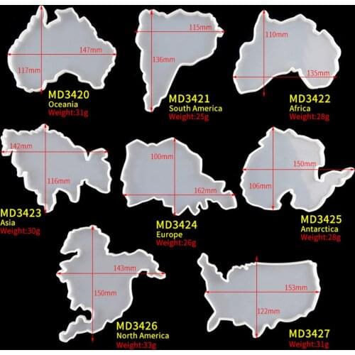 DIY Seven Continents Map Coaster Resin Molds Oceania Africa Europe Asia Map Silicone Tray Fruit Cup Mat Epoxy Resin Mold