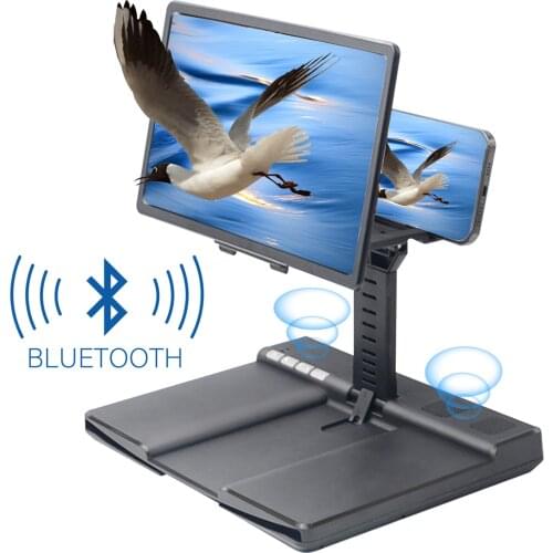 2-in-1 Foldable Mobile Phone Stand Holder 12 inch Phone Screen Magnifier with Bluetooth Speaker HD Anti-Blue Cell Phone Screen A