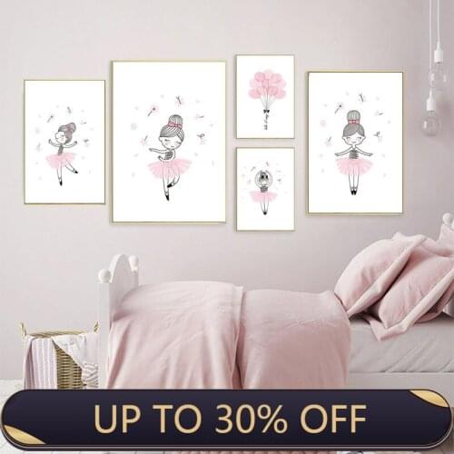 Modern lovely Ballerina girl pink balloon picture oil painting poster and printing wall art home decoration