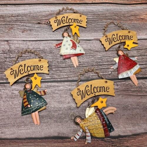 Party Home Decor Pendants Crafts Sign Hanging Ornaments Christmas Decoration 4Pcs Creative Retro Rustic Angel Greeting Cards