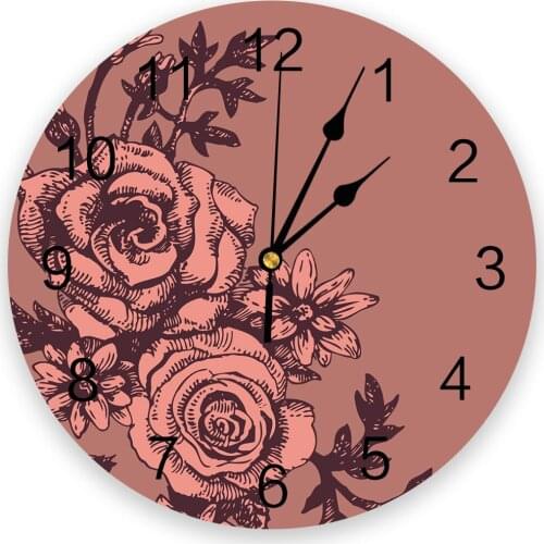 Vintage Flower Roses Round Wall Clock Creative Home Decor Living Room Quartz Needle Wall Clocks Hanging Watch