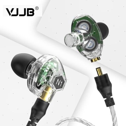 VJJB N1 Double Dynamic Earphone Two Unit Driver DIY HIFI Bass Subwoofer with Mic Cable+Audio Cable