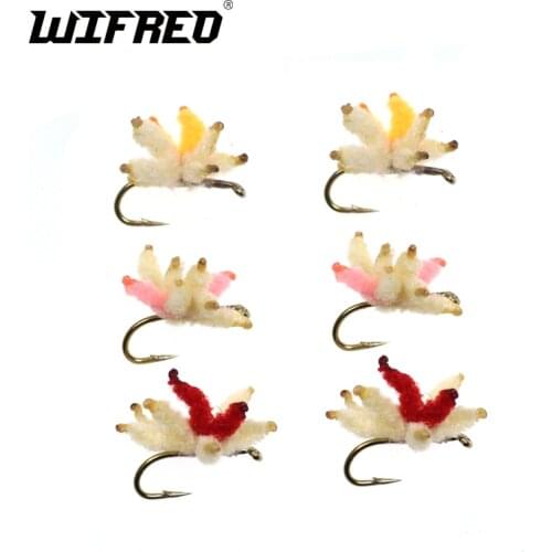 Wifreo 6PCS Size 18 Mix Color Trout Salmon Carp Crappie Bluegill Fishing Bait Artificial Maggots Fly Breadworm Cluster Bait