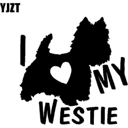 YJZT 14CM*13.8CM I LOVE MY WESTIE Terrier Dogs Vinyl Car Decals Stickers Black/Silver C10-00298