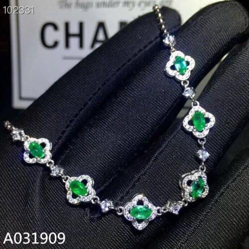 KJJEAXCMY boutique jewelry 925 sterling silver inlaid Natural emerald gemstone ladies bracelet support detection fashion